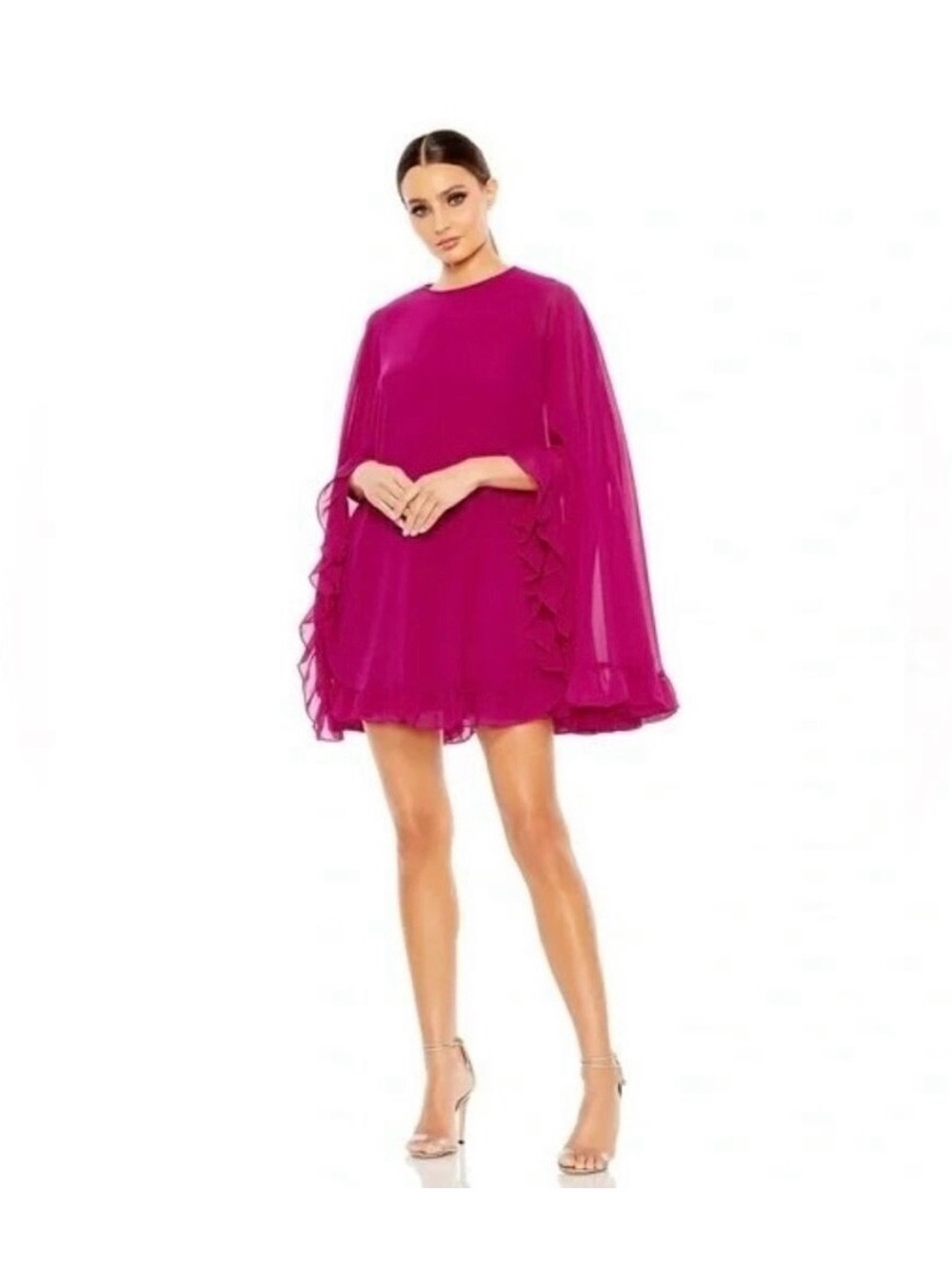 Mac Duggal Fuchsia Mini Dress with Cape Sleeves
